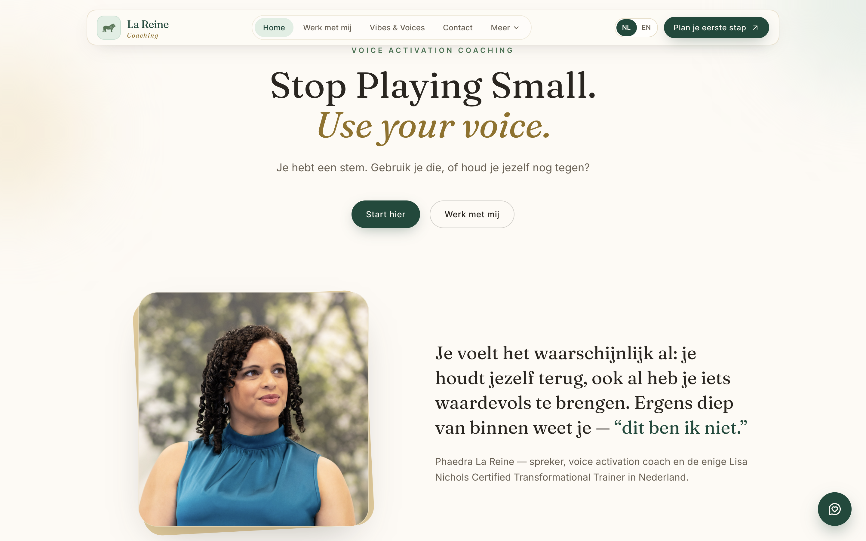 La Reine Coaching voice activation coaching landing page