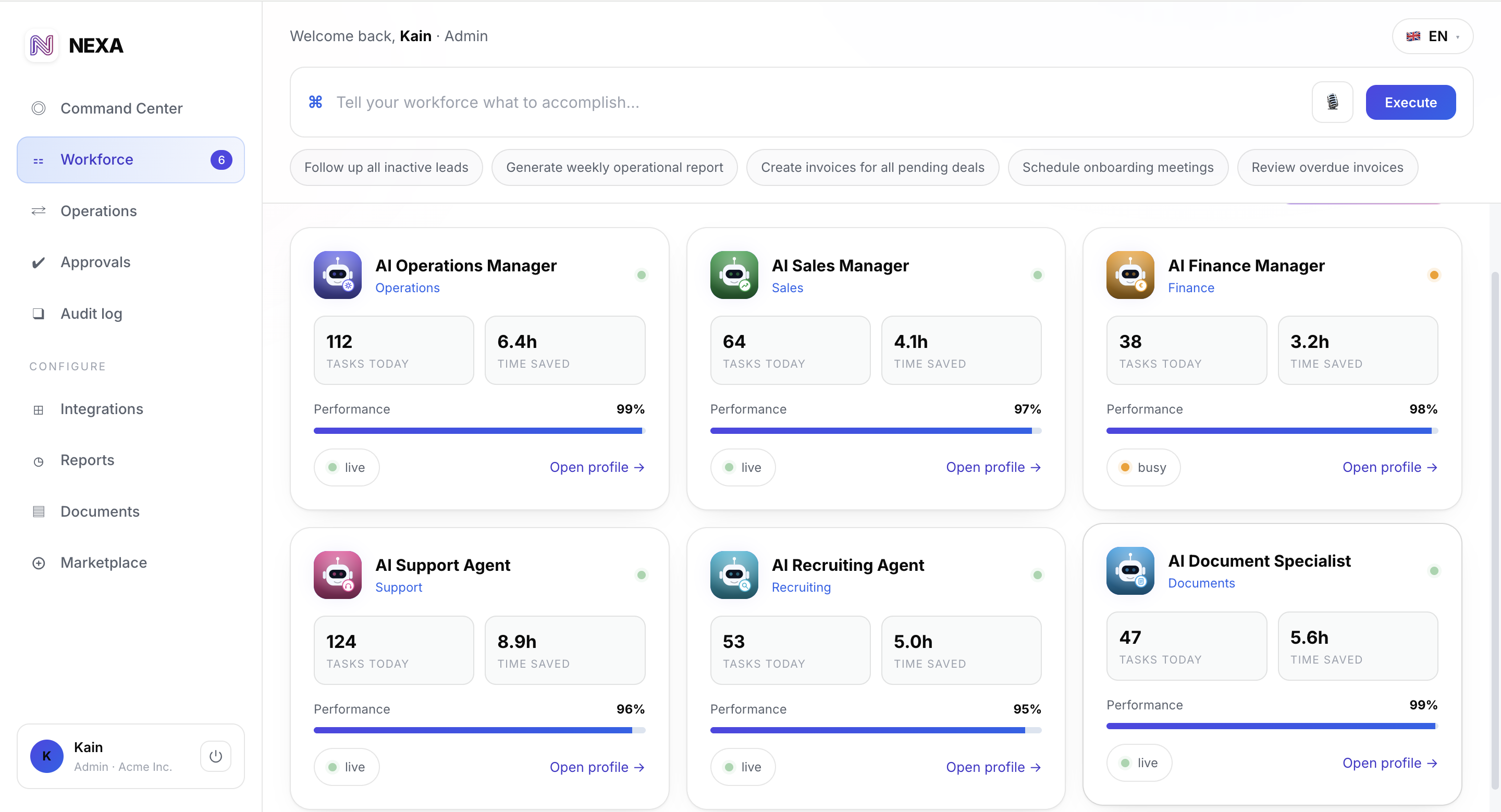 NEXA Workforce — your AI employees at work